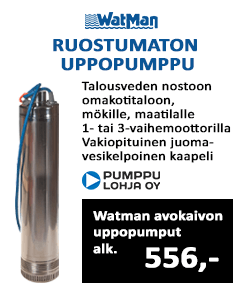 Pumppulohjan Watman Saukko avokaivopumput mökille, omakotitaloon tai maatiloille. Hinta alk. 556 €