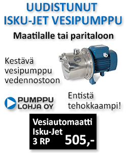 uudistunut ja entistä tehokkaampi vesipumppu Isku-Jet 3RP veden nostoon nyt vain 505€