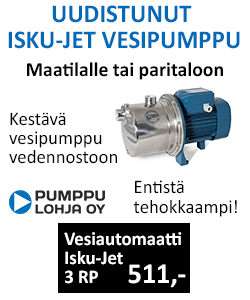 uudistunut ja entistä tehokkaampi vesipumppu Isku-Jet 3RP veden nostoon nyt vain 511€