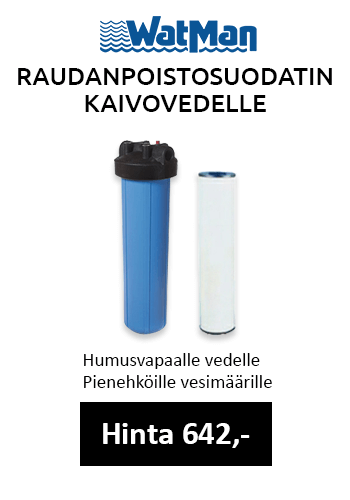 Raudan poistoon vedestä pienehköille vesimäärille ja humusvapaalle kaivovedelle Watman raudanpoisto patruunasuodatin