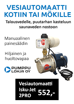 vesipumppu / vesiautomaatti Isku-Jet 2 PRO kotiin tai mökille puutarhan kasteluun ja saunaveden nostoon