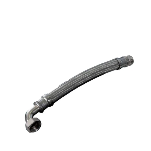 Pumppulohjan metallivahvisteinen vesipumpun kytkentäletku kulmalla R 1" uk/sk 0,8 m. LVI: 4771043.